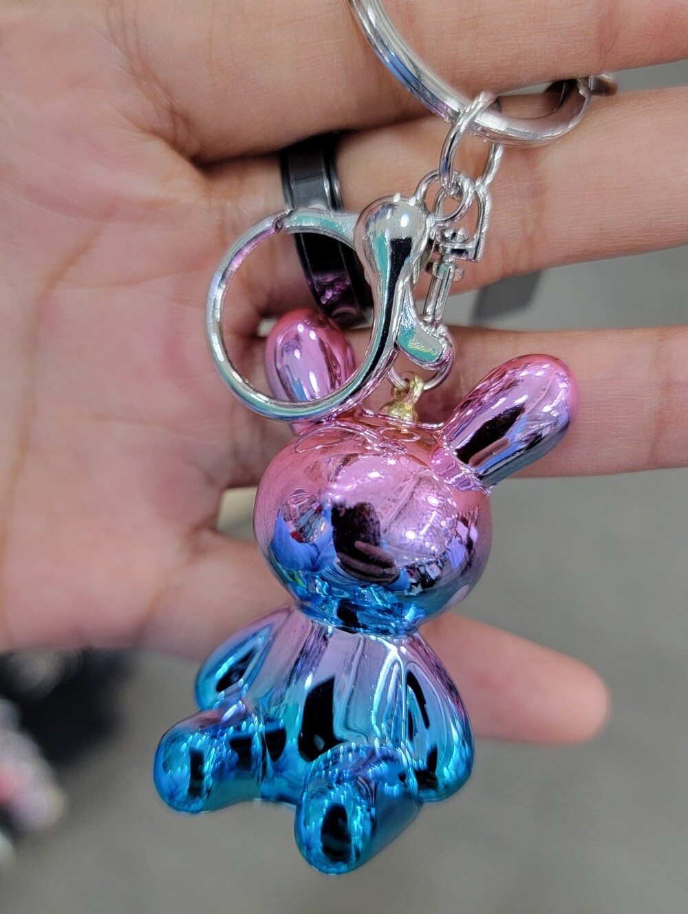 Iridescent Pink & Blue Bunny Keychain
